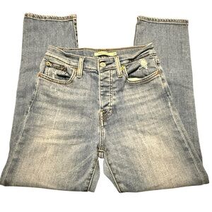 Levi’s Wedgie Straight Blue Denim Stretch Distressed Button Fly Size: 26 x 26